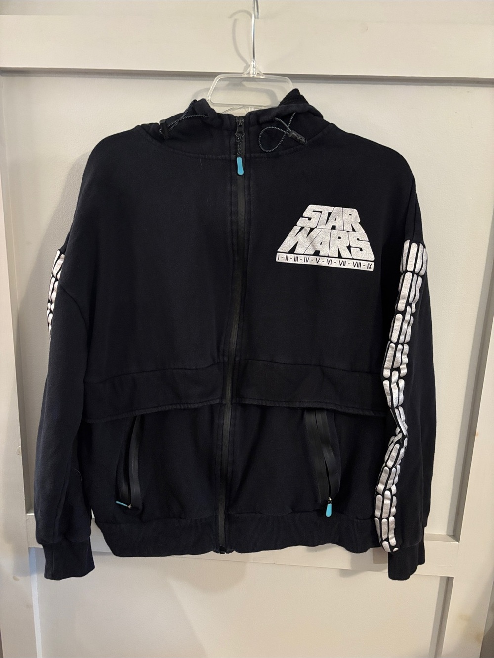 Star Wars Black Hooded Zip Jacket with White Sleeve Graphics